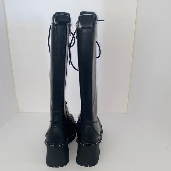 NWOB- Dolls Kill Current Mood Black Lace-Up Knee-High Boots - Picture 4 of 7